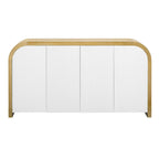 4-door Curved Corner Design Wavy Door Panel Cabinet with Adjustable Shelves, Suitable for Study, Living Room and Entrance