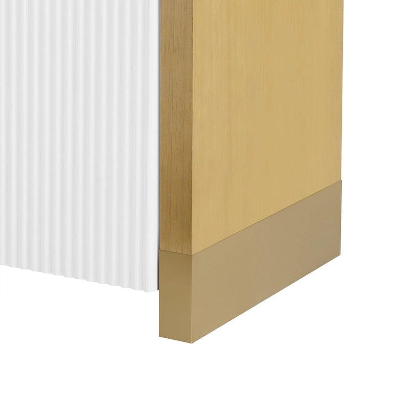 4-door Curved Corner Design Wavy Door Panel Cabinet with Adjustable Shelves, Suitable for Study, Living Room and Entrance