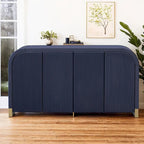 4-door Curved Corner Design Wavy Door Panel Cabinet with Adjustable Shelves, Suitable for Study, Living Room and Entrance