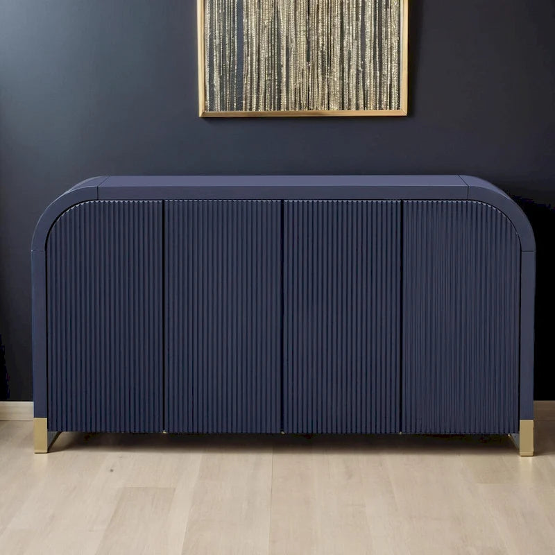 4-door Curved Corner Design Wavy Door Panel Cabinet with Adjustable Shelves, Suitable for Study, Living Room and Entrance