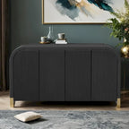 4-door Curved Corner Design Wavy Door Panel Cabinet with Adjustable Shelves, Suitable for Study, Living Room and Entrance