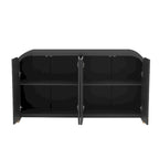 4-door Curved Corner Design Wavy Door Panel Cabinet with Adjustable Shelves, Suitable for Study, Living Room and Entrance