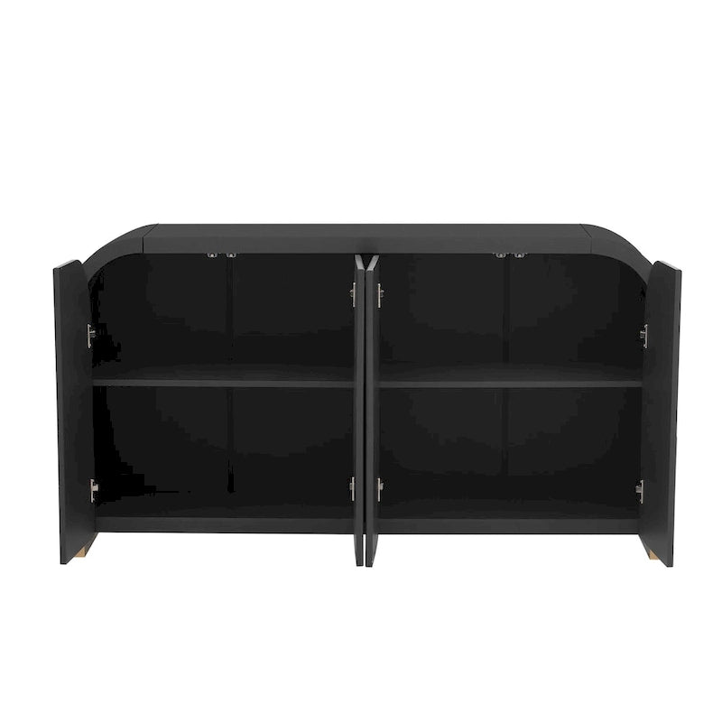 4-door Curved Corner Design Wavy Door Panel Cabinet with Adjustable Shelves, Suitable for Study, Living Room and Entrance