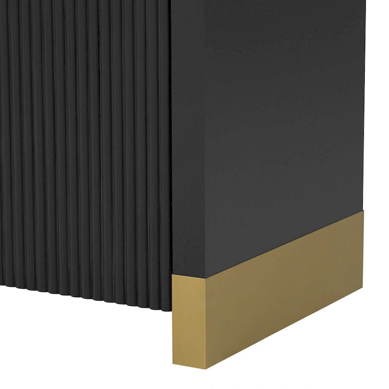 4-door Curved Corner Design Wavy Door Panel Cabinet with Adjustable Shelves, Suitable for Study, Living Room and Entrance