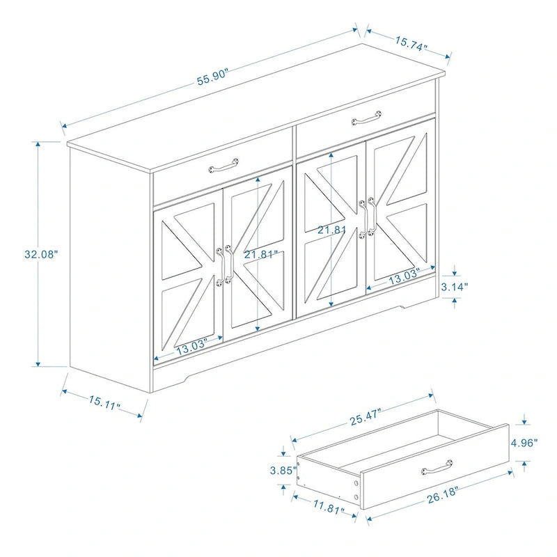 55.91 Large Farmhouse Buffet Cabinet