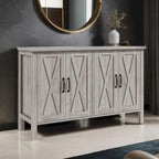 47 Sideboard with 4 Barn Doors and 2 Adjustable Shelves, Farmhouse Coffee Bar Cabinet, Gray Wood Grain