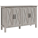 47 Sideboard with 4 Barn Doors and 2 Adjustable Shelves, Farmhouse Coffee Bar Cabinet, Gray Wood Grain