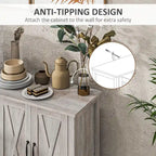 47 Sideboard with 4 Barn Doors and 2 Adjustable Shelves, Farmhouse Coffee Bar Cabinet, Gray Wood Grain