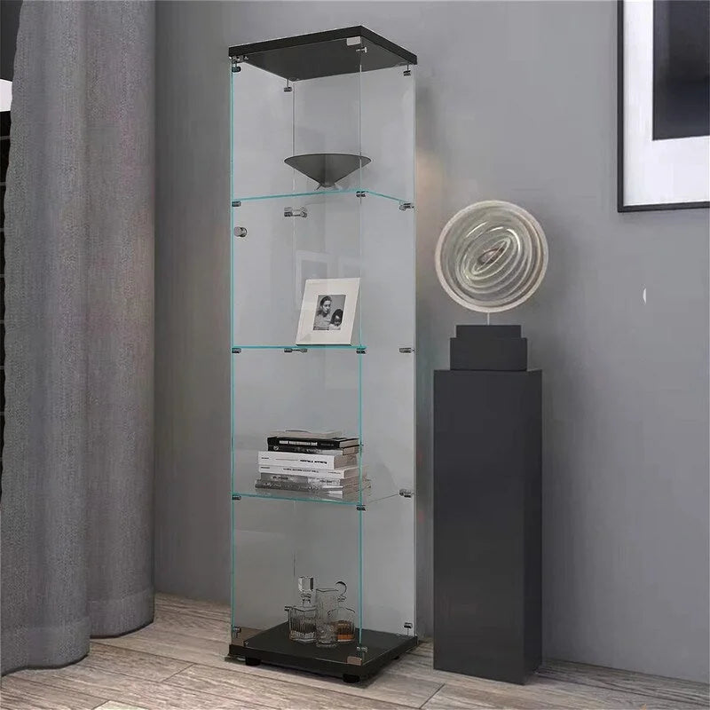 Lighted 4 Shelves Glass Display Cabinet with One Door