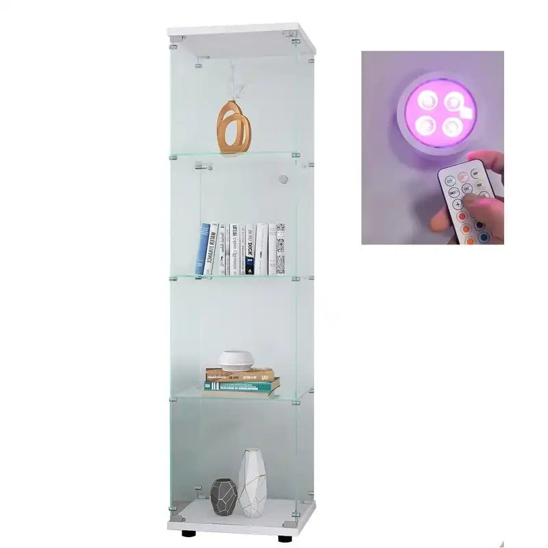Lighted 4 Shelves Glass Display Cabinet with One Door