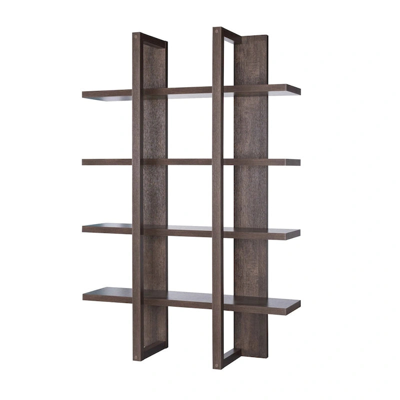 Wooden 4- Tier Display Organizing Cabinet, Tall Bookcase with Open Shelving- Walnut Oak