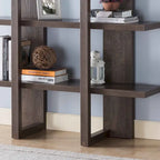 Wooden 4- Tier Display Organizing Cabinet, Tall Bookcase with Open Shelving- Walnut Oak