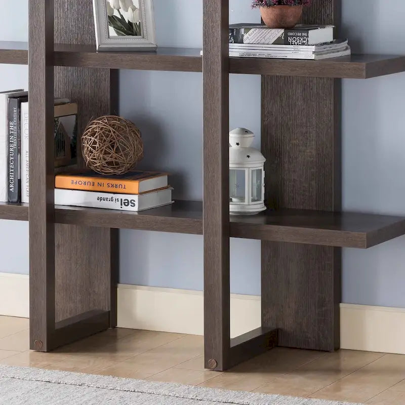 Wooden 4- Tier Display Organizing Cabinet, Tall Bookcase with Open Shelving- Walnut Oak