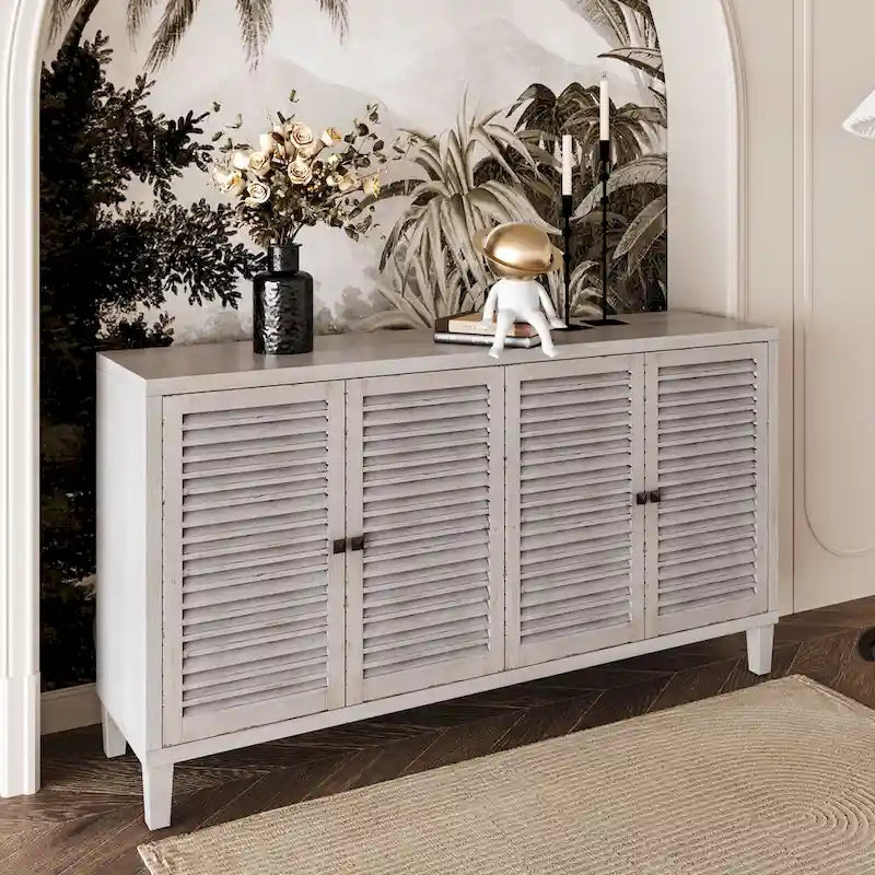 Wooden Accent 4-Door Sideboard with Adjustable Shelves