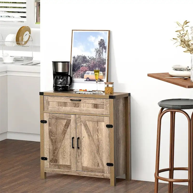 Wooden Buffet Cabinet with Drawer and Adjustable Shelf - N/A