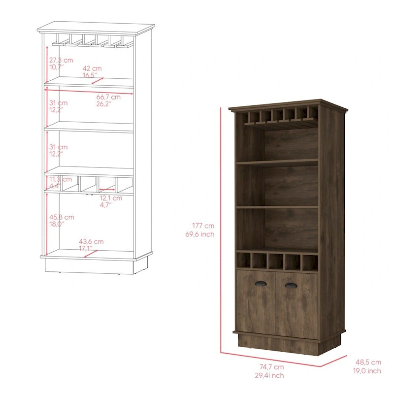 Bar Cabinet for Kitchen, Dining Room,Living Room, Dark Brown