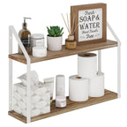 Wallniture Modena 2 Tier Shelves with White Brackets, Bathroom Wall Decor, 24x6, Burnt