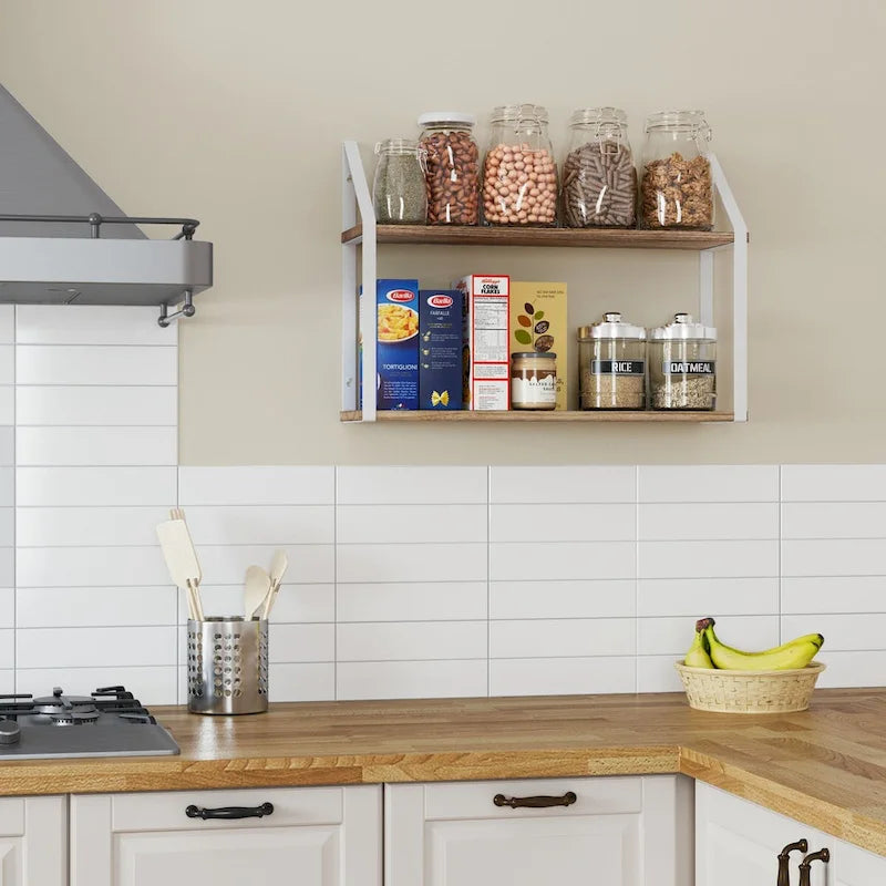 Wallniture Modena 2 Tier Shelves with White Brackets, Bathroom Wall Decor, 24x6, Burnt