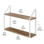 Wallniture Modena 2 Tier Shelves with White Brackets, Bathroom Wall Decor, 24x6, Burnt