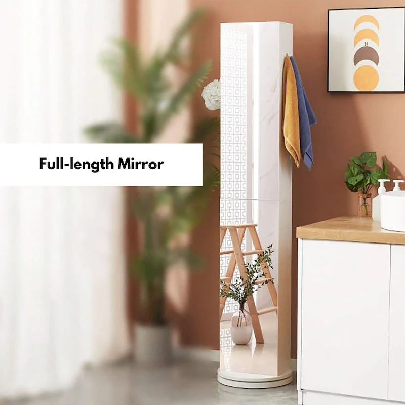 Rotating Storage Cabinet Full-Length Mirror 360-Degree Swivel - 66 5/8H x 12L x 14.4 base diameter