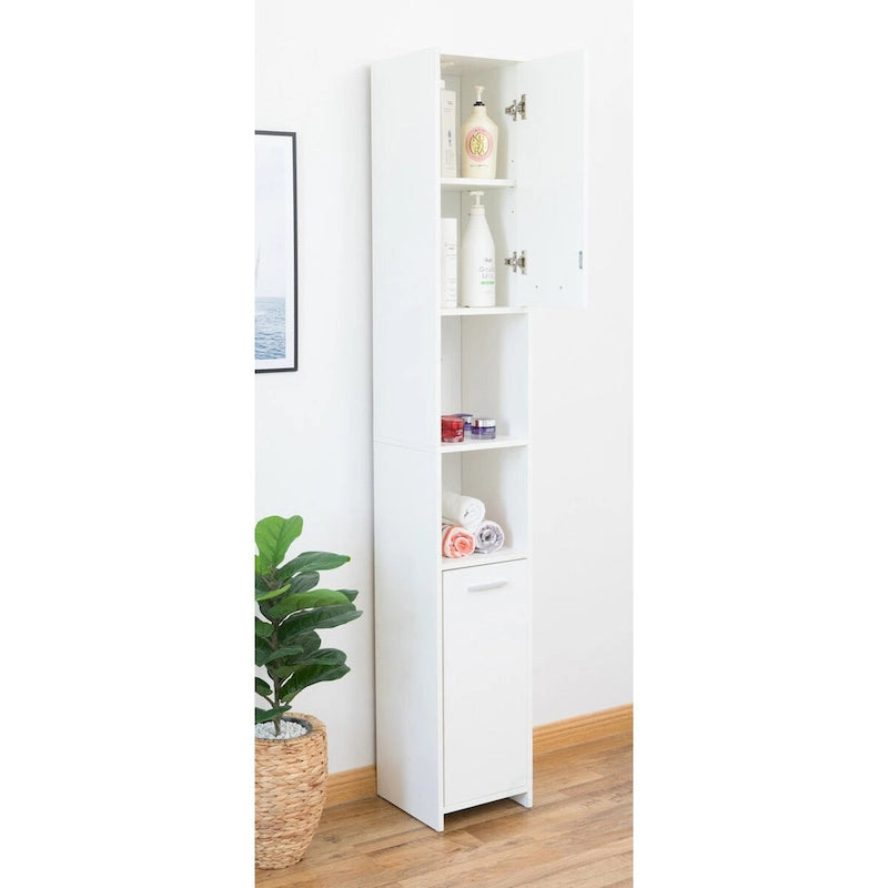 Standing Bathroom Linen Tower Storage Cabinet, White