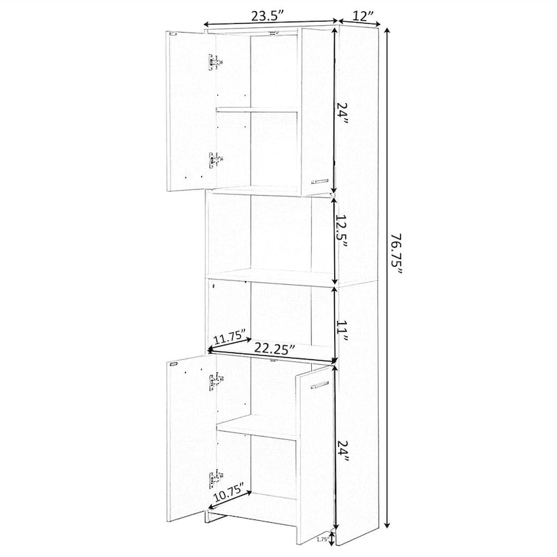 Standing Bathroom Linen Tower Storage Cabinet, White