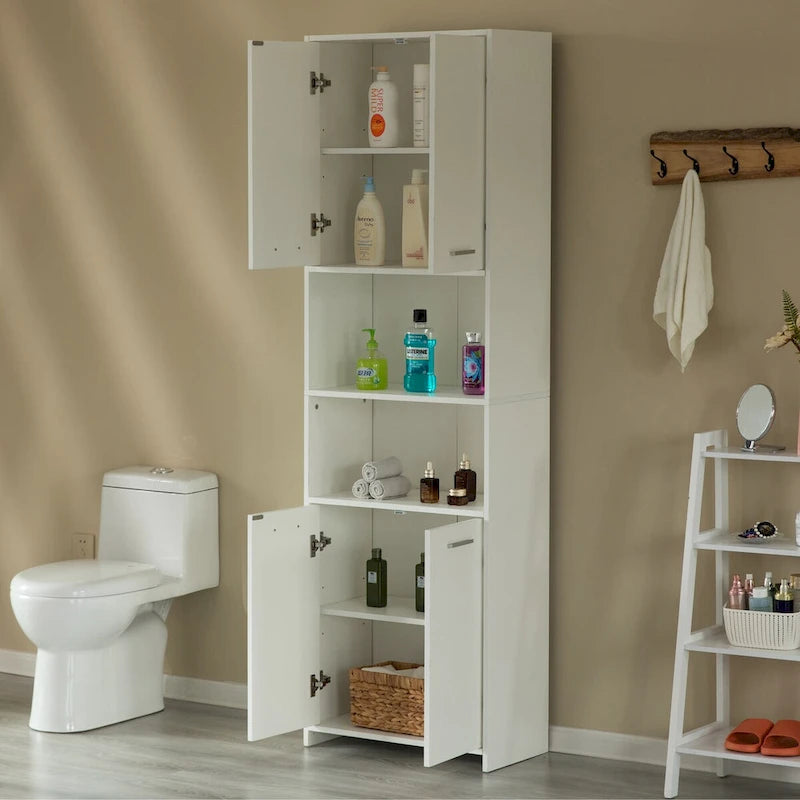 Standing Bathroom Linen Tower Storage Cabinet, White