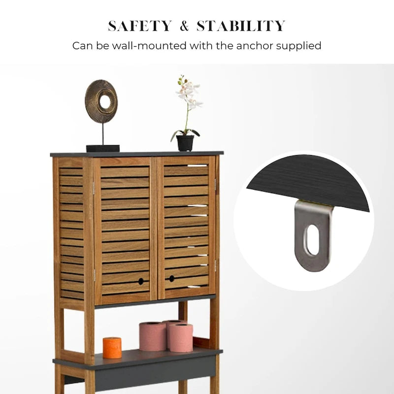 Over The Toilet Storage Cabinet with Double Vented Doors - 69 H x 24L x 9 D