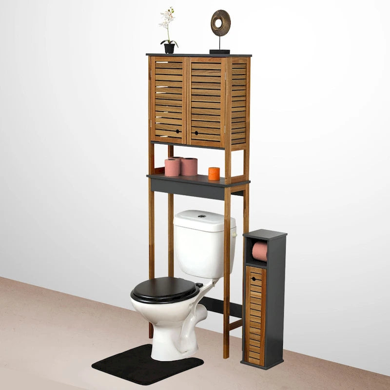 Over The Toilet Storage Cabinet with Double Vented Doors - 69 H x 24L x 9 D