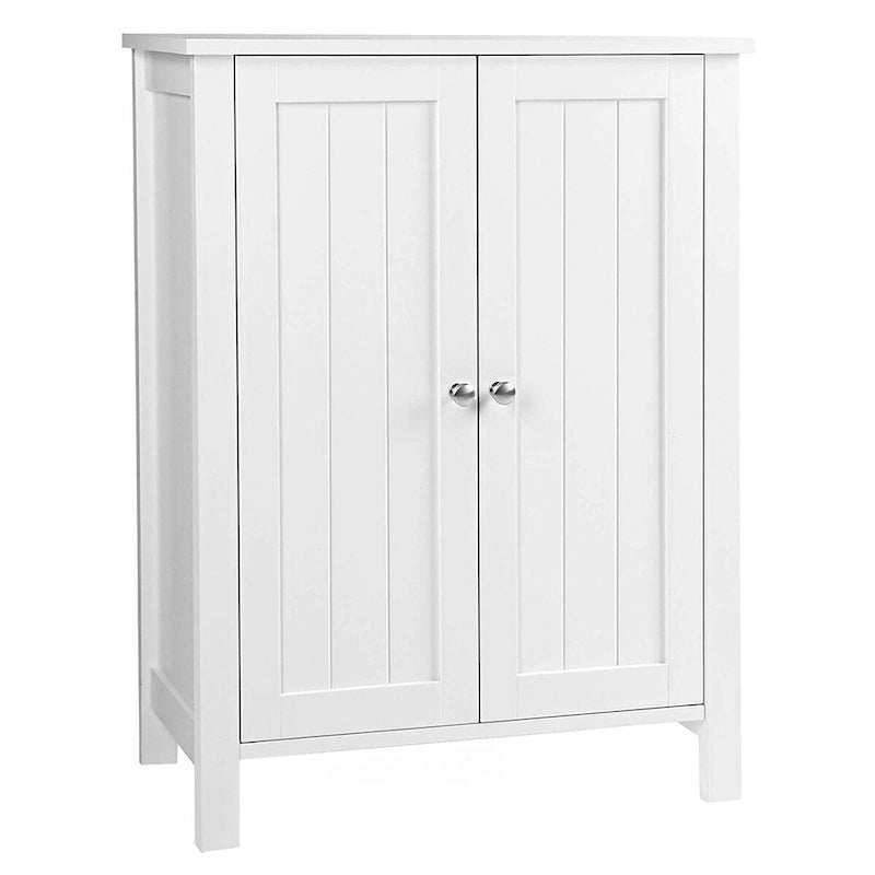 Bathroom Floor Storage Cabinet with Double Door Adjustable Shelf, White - 23.62 x 11.81 x 31.5 inch