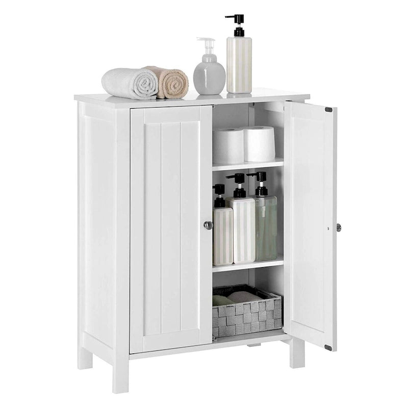 Bathroom Floor Storage Cabinet with Double Door Adjustable Shelf, White - 23.62 x 11.81 x 31.5 inch