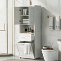 Tall Bathroom Cabinet with Laundry Basket, Large Storage Space Tilt-Out Laundry Hamper and Upper Storage Cabinet