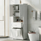 Tall Bathroom Cabinet with Laundry Basket, Large Storage Space Tilt-Out Laundry Hamper and Upper Storage Cabinet