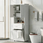 Tall Bathroom Cabinet with Laundry Basket, Large Storage Space Tilt-Out Laundry Hamper and Upper Storage Cabinet