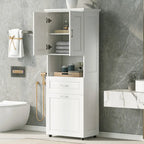 Tall Bathroom Cabinet with Laundry Basket, Large Storage Space Tilt-Out Laundry Hamper and Upper Storage Cabinet
