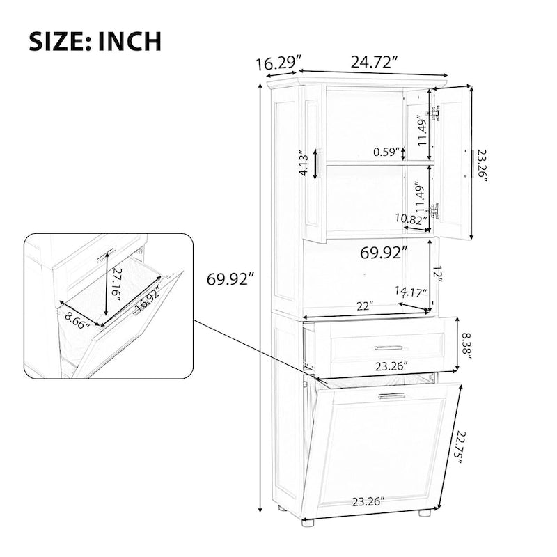 Tall Bathroom Cabinet with Laundry Basket, Large Storage Space Tilt-Out Laundry Hamper and Upper Storage Cabinet