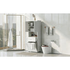 Tall Bathroom Cabinet with Laundry Basket, Large Storage Space Tilt-Out Laundry Hamper and Upper Storage Cabinet