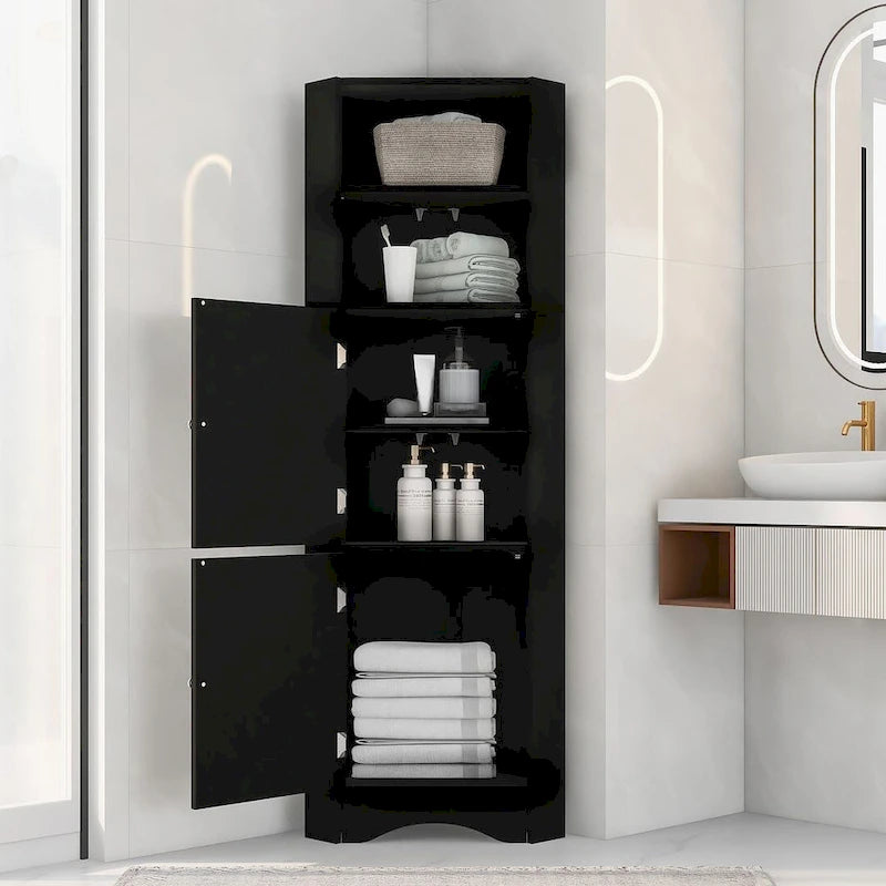 Bathroom Storage,Tall Corner Cabinet with 2 Doors and 4 Tier Shelves