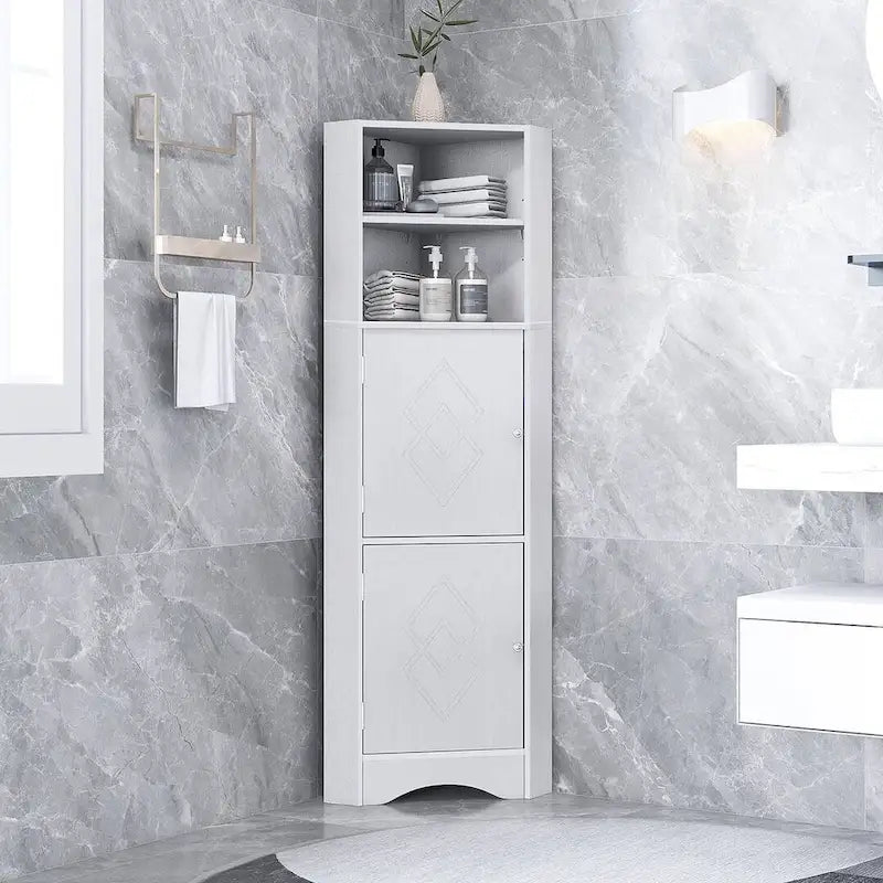 Bathroom Storage,Tall Corner Cabinet with 2 Doors and 4 Tier Shelves