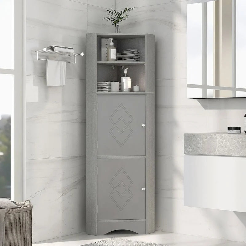 Bathroom Storage,Tall Corner Cabinet with 2 Doors and 4 Tier Shelves