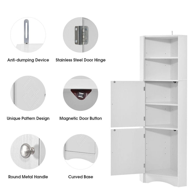 Bathroom Storage,Tall Corner Cabinet with 2 Doors and 4 Tier Shelves