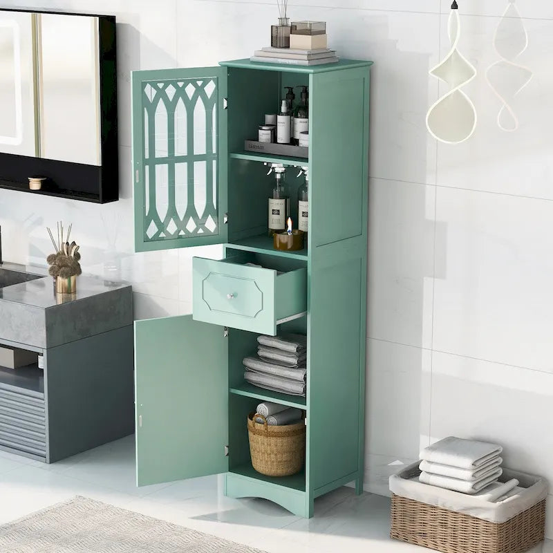 Tall Bathroom Cabinet, Freestanding Storage Cabinet with Drawer and Doors, Acrylic Door, Adjustable Shelf