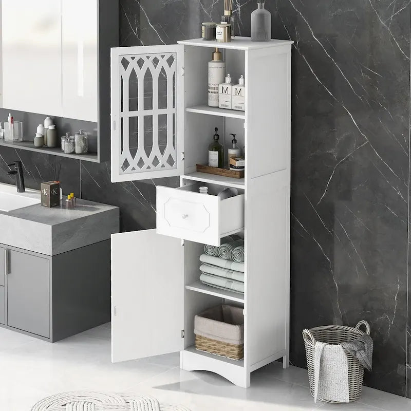 Tall Bathroom Cabinet, Freestanding Storage Cabinet with Drawer and Doors, Acrylic Door, Adjustable Shelf