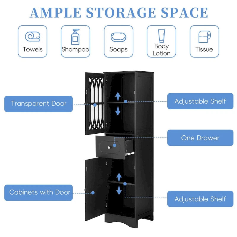 Tall Bathroom Cabinet, Freestanding Storage Cabinet with Drawer and Doors, Acrylic Door, Adjustable Shelf