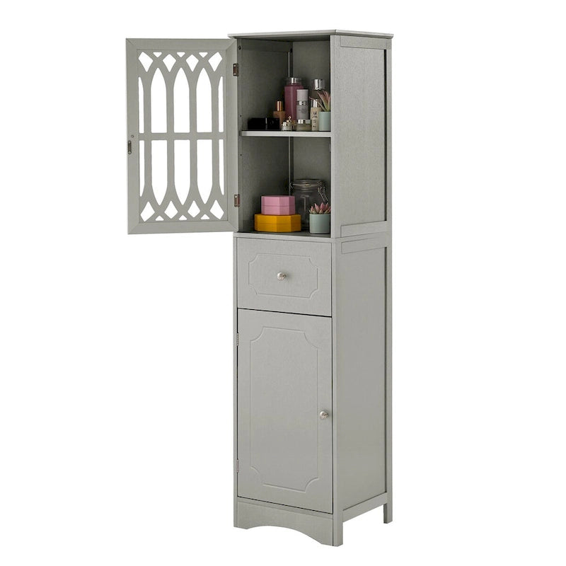 Tall Bathroom Cabinet, Freestanding Storage Cabinet with Drawer and Doors, Acrylic Door, Adjustable Shelf
