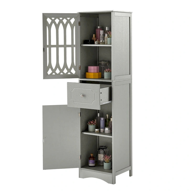 Tall Bathroom Cabinet, Freestanding Storage Cabinet with Drawer and Doors, Acrylic Door, Adjustable Shelf
