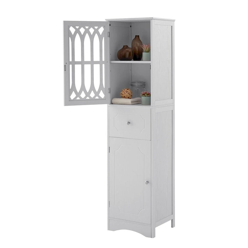 Tall Bathroom Cabinet, Freestanding Storage Cabinet with Drawer and Doors, Acrylic Door, Adjustable Shelf