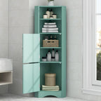 Tall Bathroom Corner Cabinet, Freestanding Storage Cabinet with Doors and Adjustable Shelves, MDF Board, Green