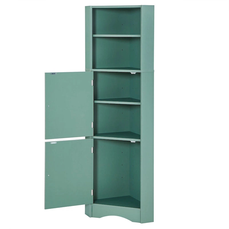 Tall Bathroom Corner Cabinet, Freestanding Storage Cabinet with Doors and Adjustable Shelves, MDF Board, Green