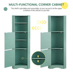 Tall Bathroom Corner Cabinet, Freestanding Storage Cabinet with Doors and Adjustable Shelves, MDF Board, Green